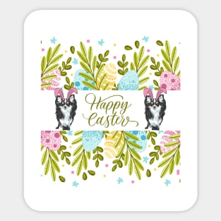 Happy Easter with Long Haired Chihuahua Dog with Bunny Ears Sticker